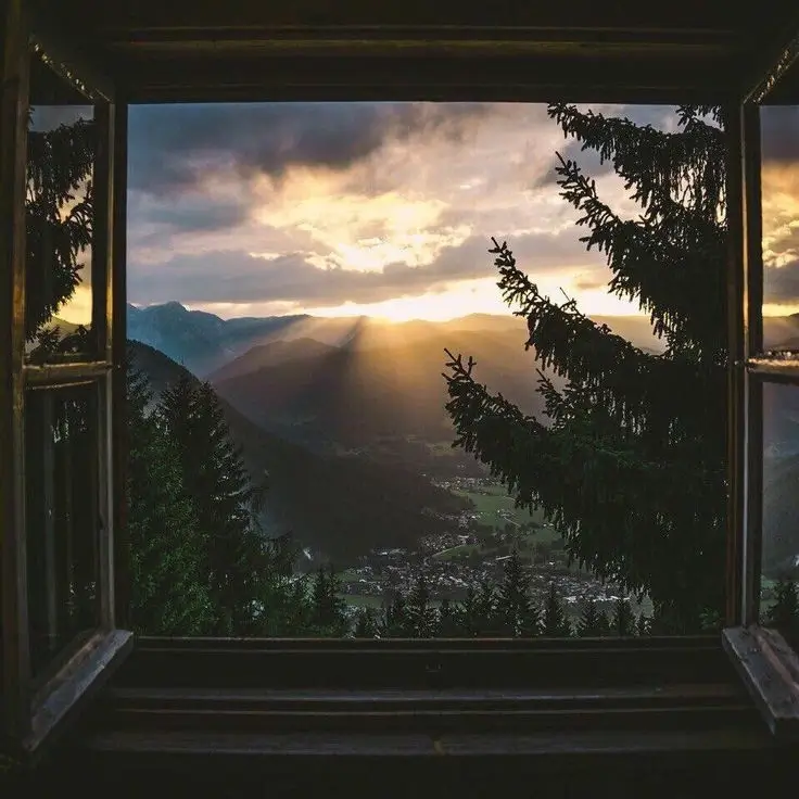A beautiful landscape view through a clean window