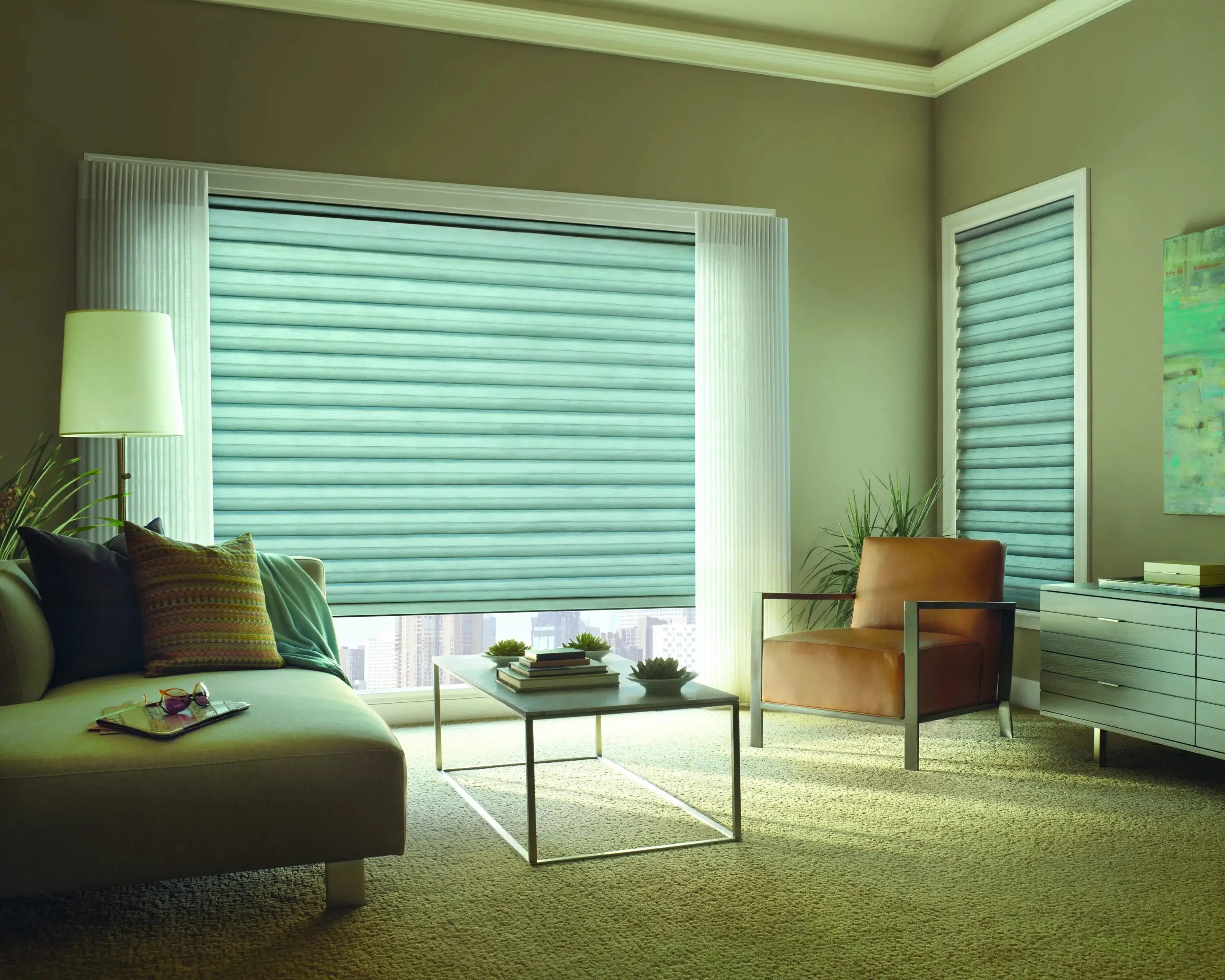 Same room with elegant, light-filtering shades