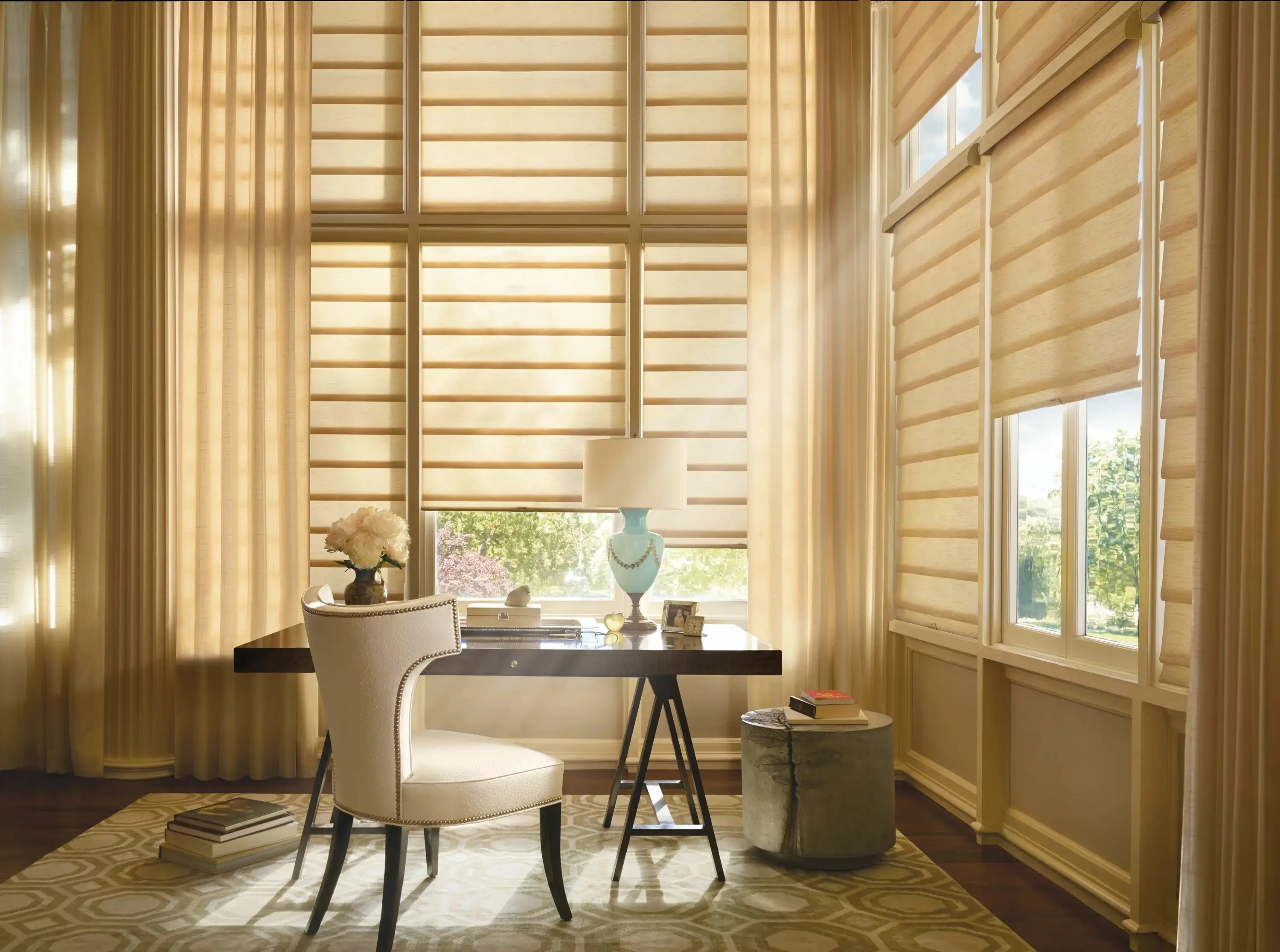 The final, beautifully installed window treatments in a real home