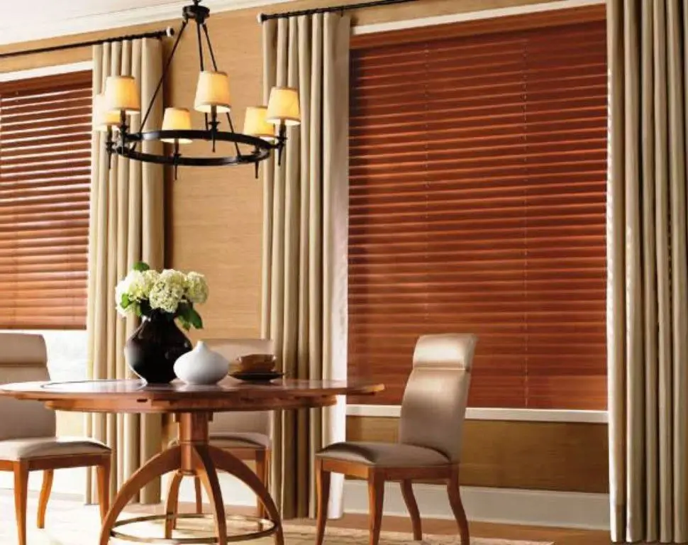 Natural wood blinds in an interior
